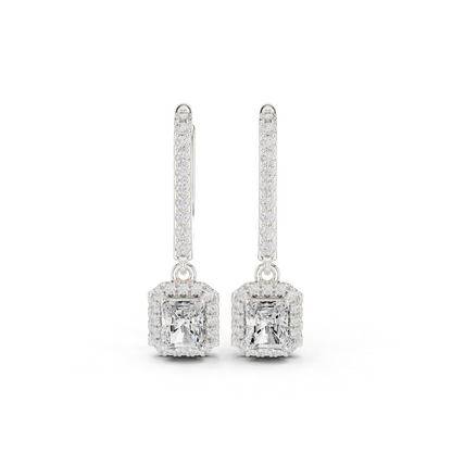 0.83ctw Radiant Cut Diamond Halo Drop Huggie Earrings - Yellow Gold
