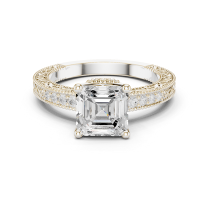 2.19ctw Vintage Asscher Cut Ring with Milgrain Filigree Hidden Halo | Yellow Gold