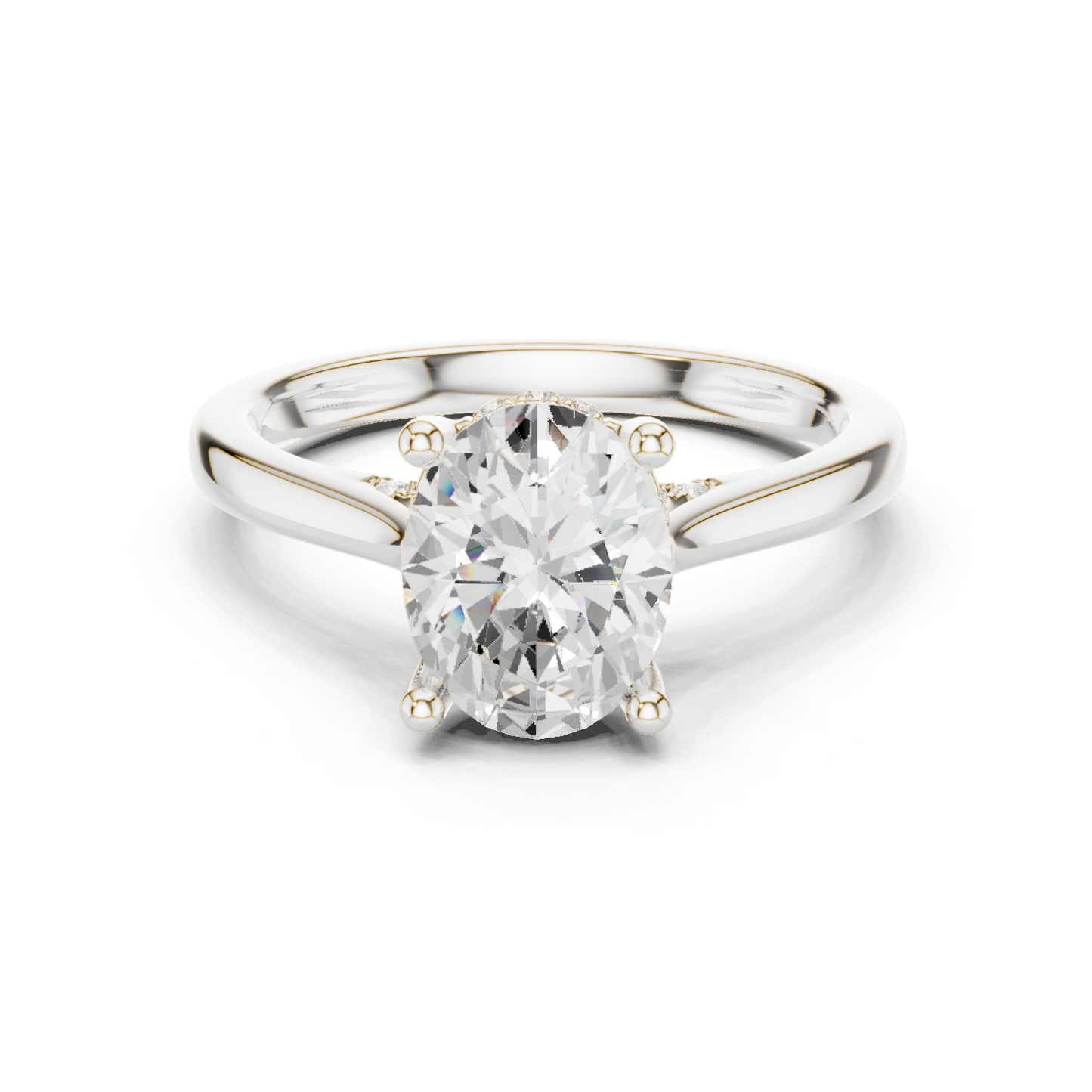2.13ctw Oval Cut Diamond Pave Solitaire Hidden Halo Ring | Yellow Gold