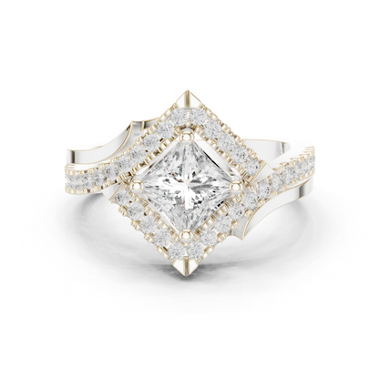 1.36ctw Princess Cut Diamond Kite Shape Halo Bypass Ring - Solid Gold