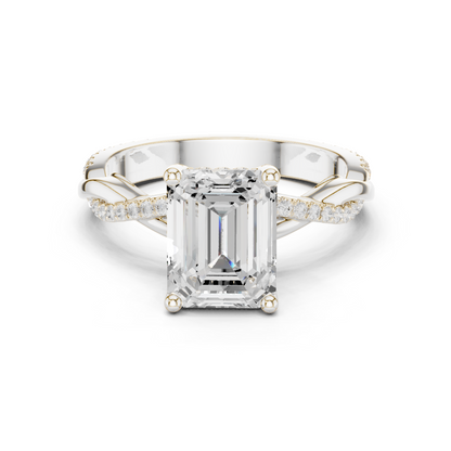 2.35ctw Emerald-Cut Pavé Diamond Twisted Infinity Ring | Yellow Gold Solitaire