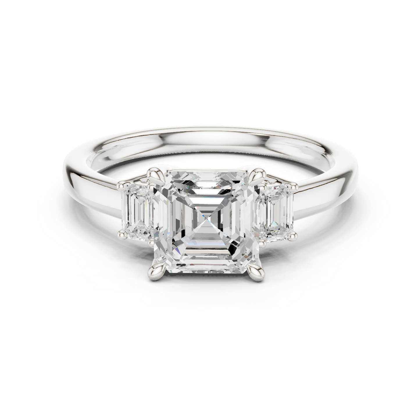 1.70ctw Asscher & Emerald Shaped Diamond Three-Stone Engagement Ring in Yellow Gold