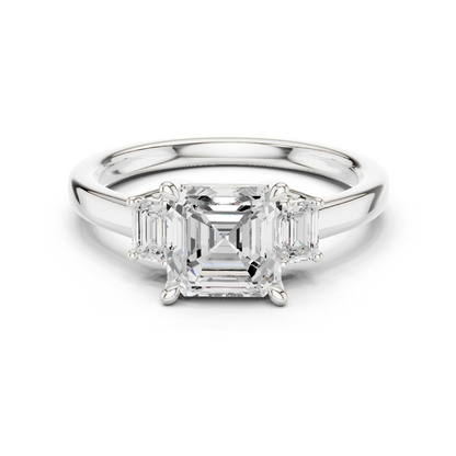 1.70ctw Asscher & Emerald Shaped Diamond Three-Stone Engagement Ring in Yellow Gold