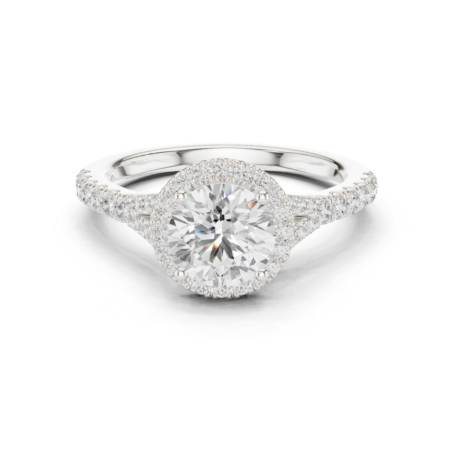 1.39ctw Round-Cut Diamond Halo Split Shank Pavé Bridal Ring | Yellow Gold