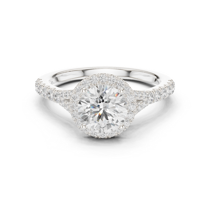 1.39ctw Round-Cut Diamond Halo Split Shank Pavé Bridal Ring | Yellow Gold