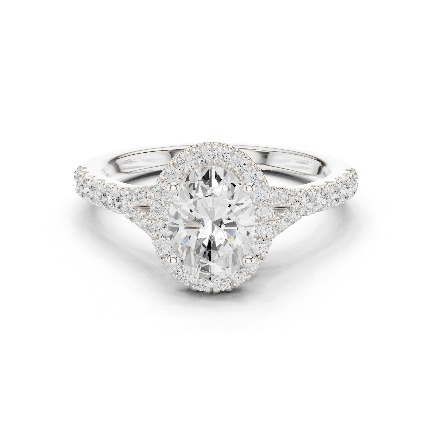 1.39ctw Oval-Cut Diamond Halo Split Shank Pavé Bridal Ring | Yellow Gold
