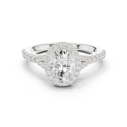 1.39ctw Oval-Cut Diamond Halo Split Shank Pavé Bridal Ring | Yellow Gold