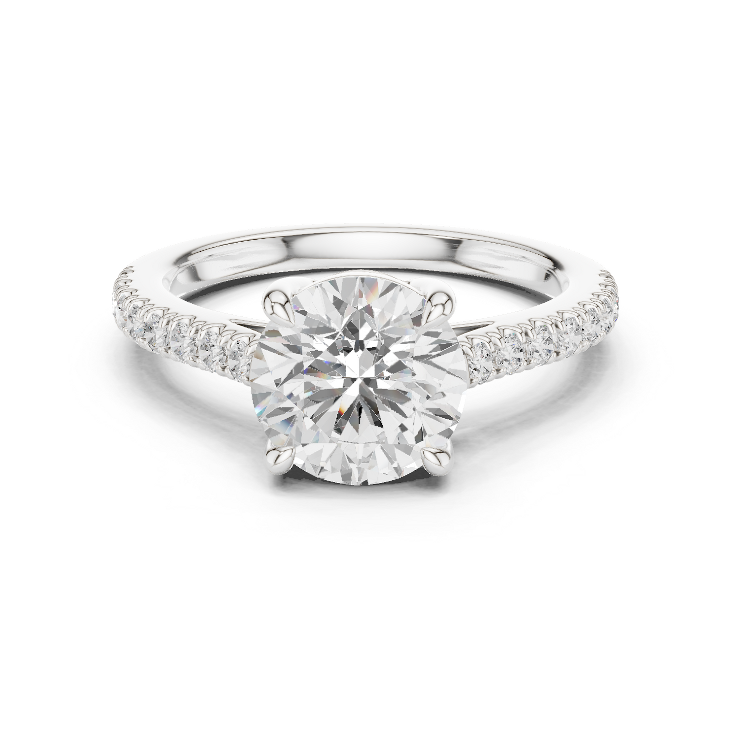 2.30ctw Round Shaped Diamond Pavé Ring | Yellow Gold Solitaire