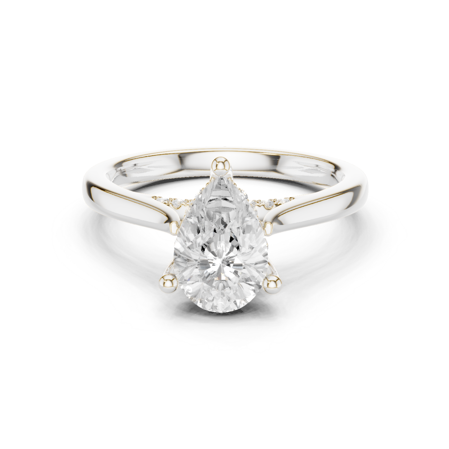 2.14ctw Pear Cut Diamond Pave Solitaire Hidden Halo Ring | Yellow Gold