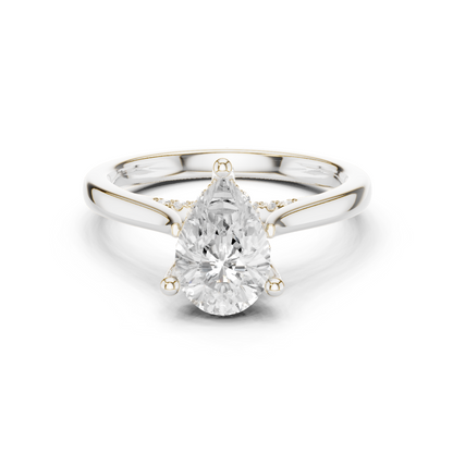 2.14ctw Pear Cut Diamond Pave Solitaire Hidden Halo Ring | Yellow Gold
