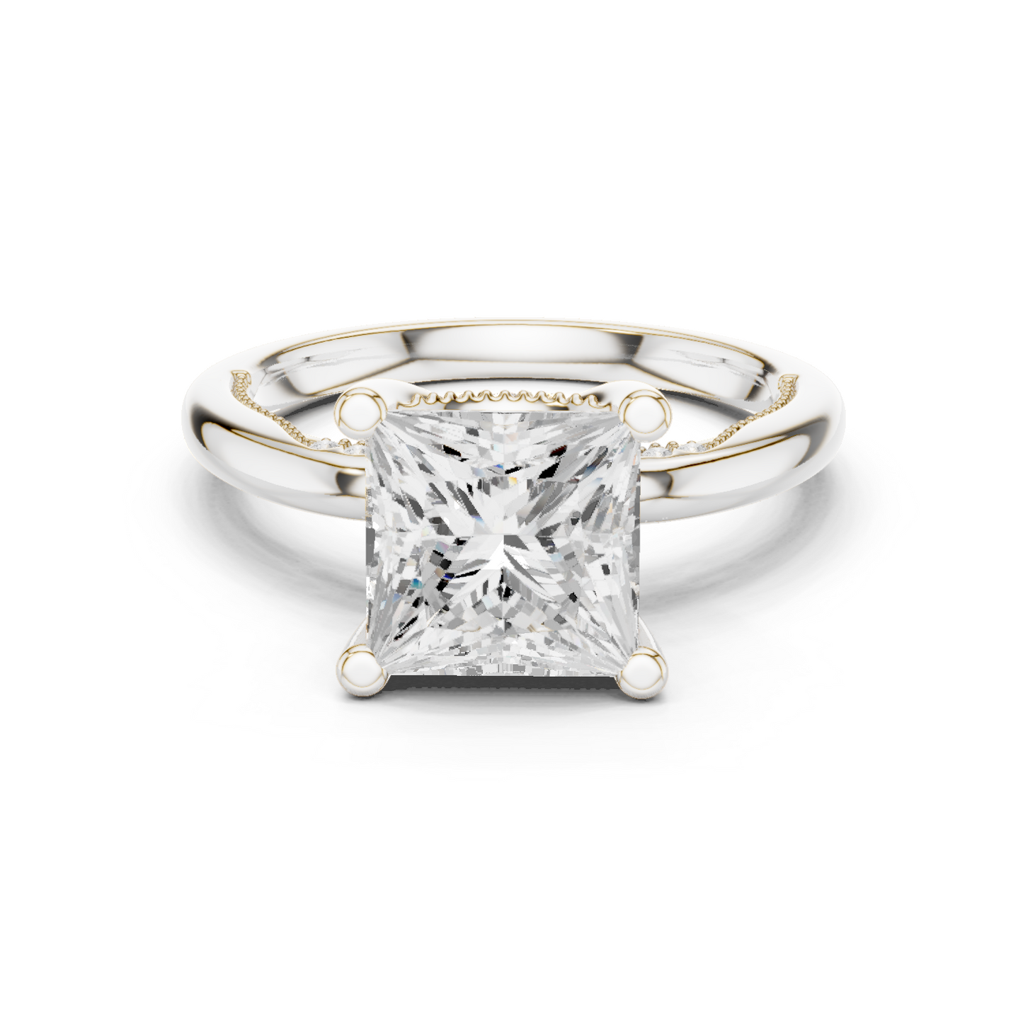 2.63ctw Princess-Cut Diamond Solitaire Hidden Halo Engagement Ring | Solid Gold