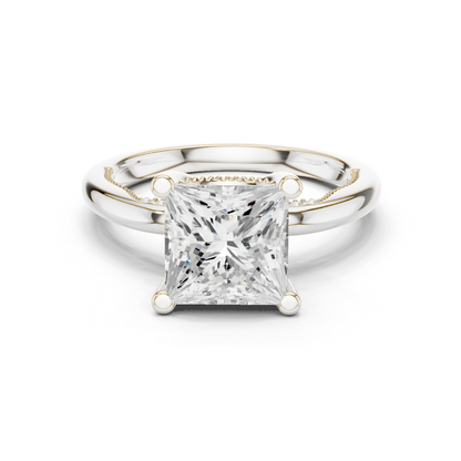 2.63ctw Princess-Cut Diamond Solitaire Hidden Halo Engagement Ring | Solid Gold