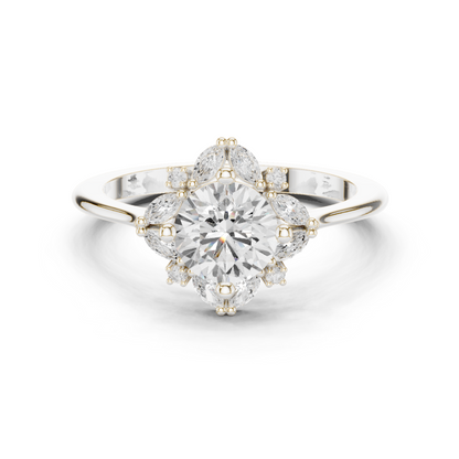 1.16ctw Round Diamond Marquise Cluster Starburst Halo Ring - Solid Gold