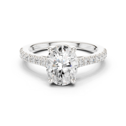 2.30ctw Oval Shaped Diamond Pavé Ring | Yellow Gold Solitaire