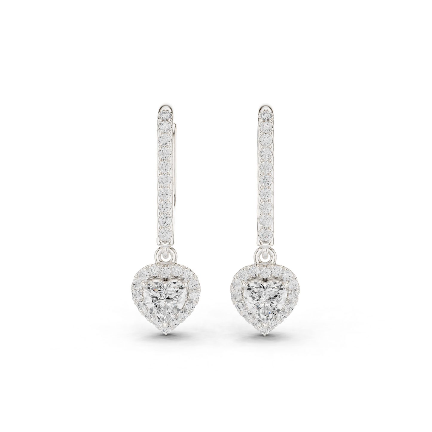 0.83ctw Heart Shaped Diamond Halo Drop Huggie Earrings - Yellow Gold