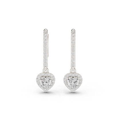 0.83ctw Heart Shaped Diamond Halo Drop Huggie Earrings - Yellow Gold