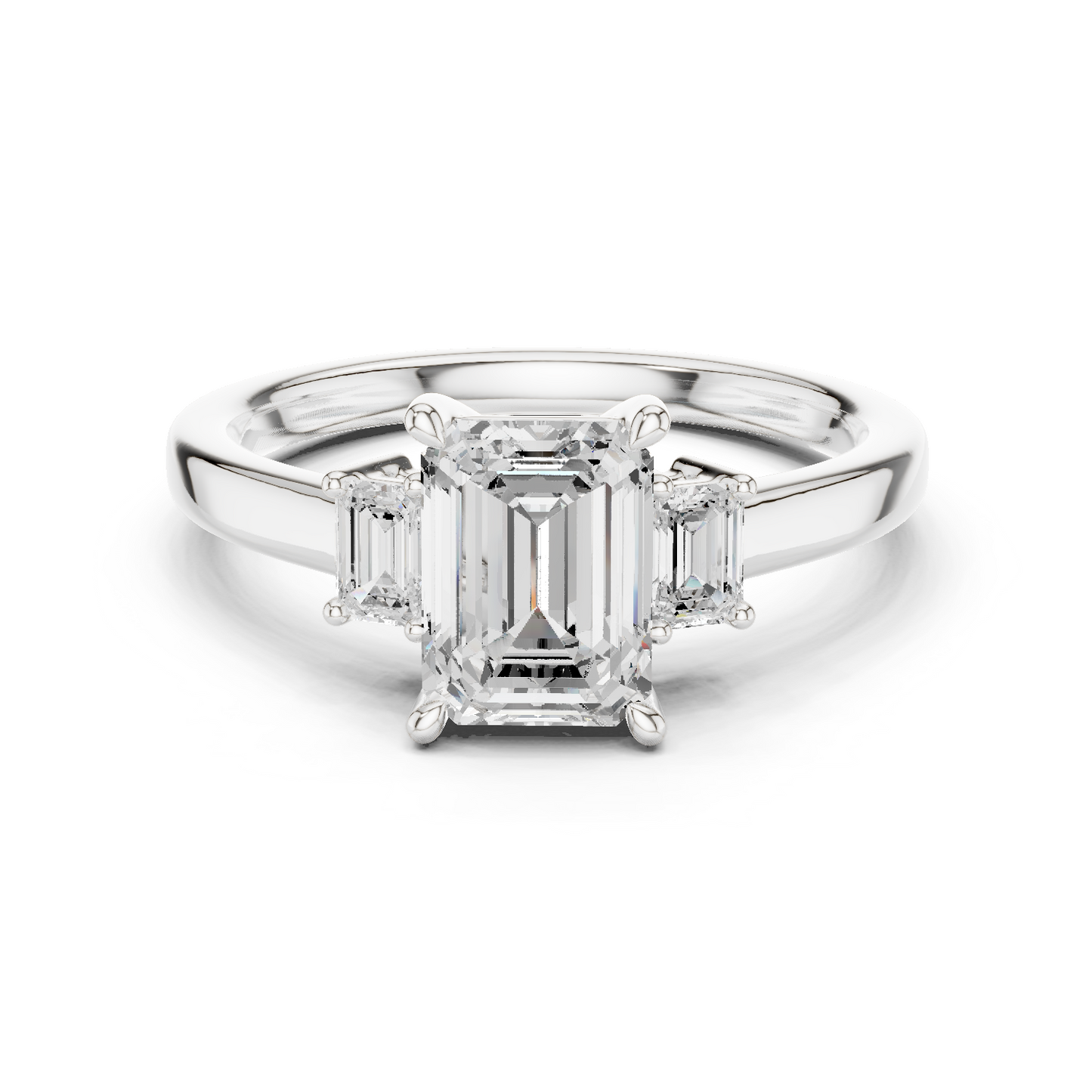 1.70ctw Emerald Shaped Diamond Three-Stone Engagement Ring in Yellow Gold