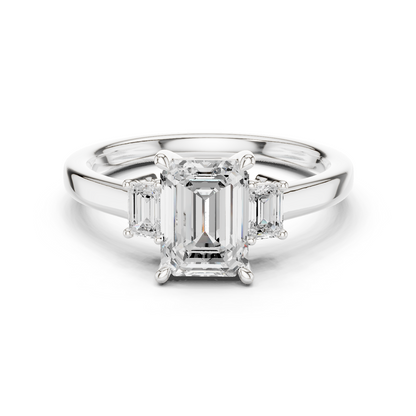 1.70ctw Emerald Shaped Diamond Three-Stone Engagement Ring in Yellow Gold