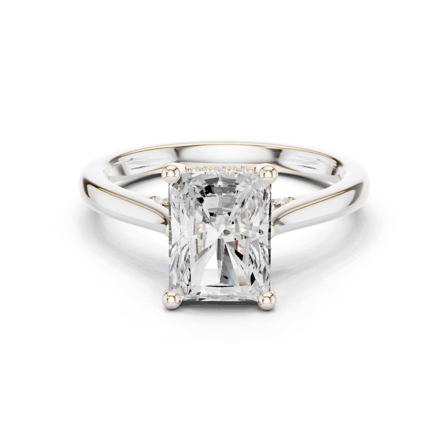 2.15ctw Radiant Cut Diamond Pave Solitaire Hidden Halo Ring | Yellow Gold