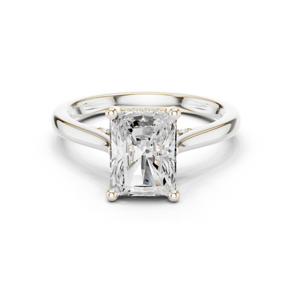 2.15ctw Radiant Cut Diamond Pave Solitaire Hidden Halo Ring | Yellow Gold
