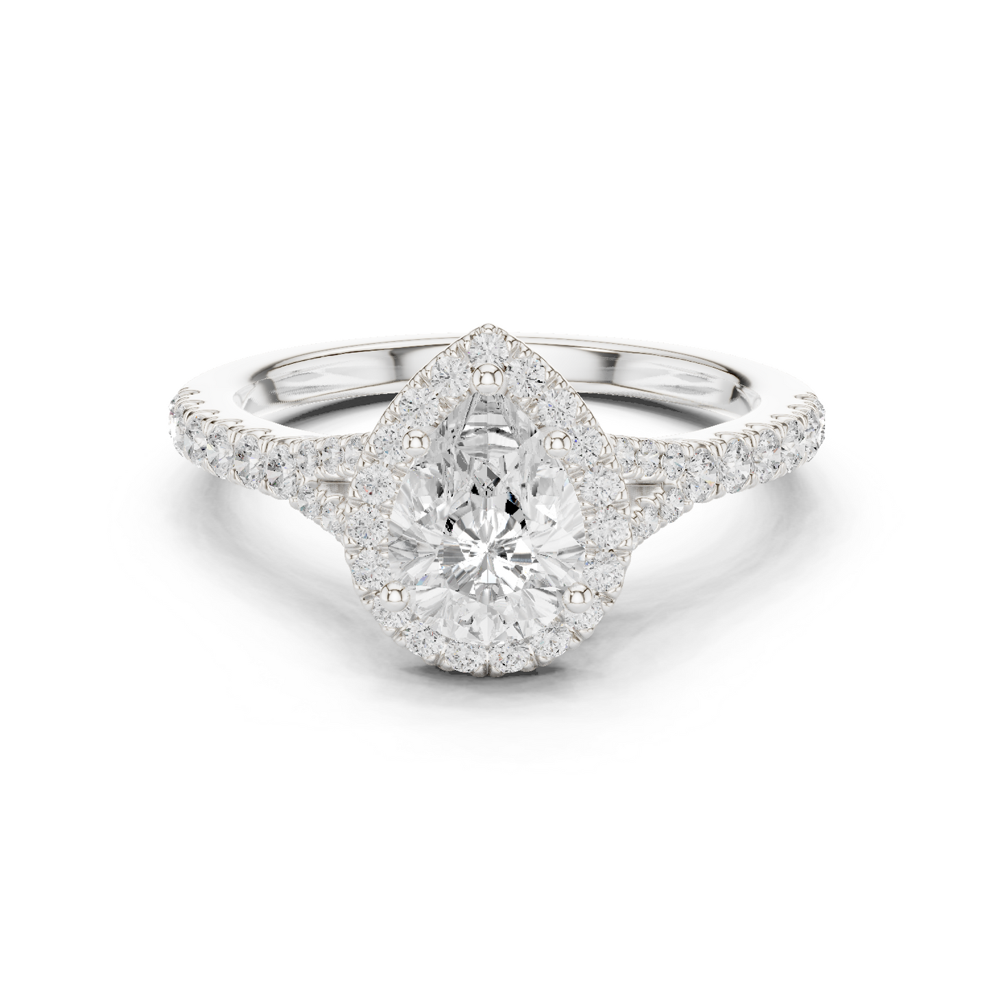 1.38ctw Pear-Cut Diamond Halo Split Shank Pavé Bridal Ring | Yellow Gold