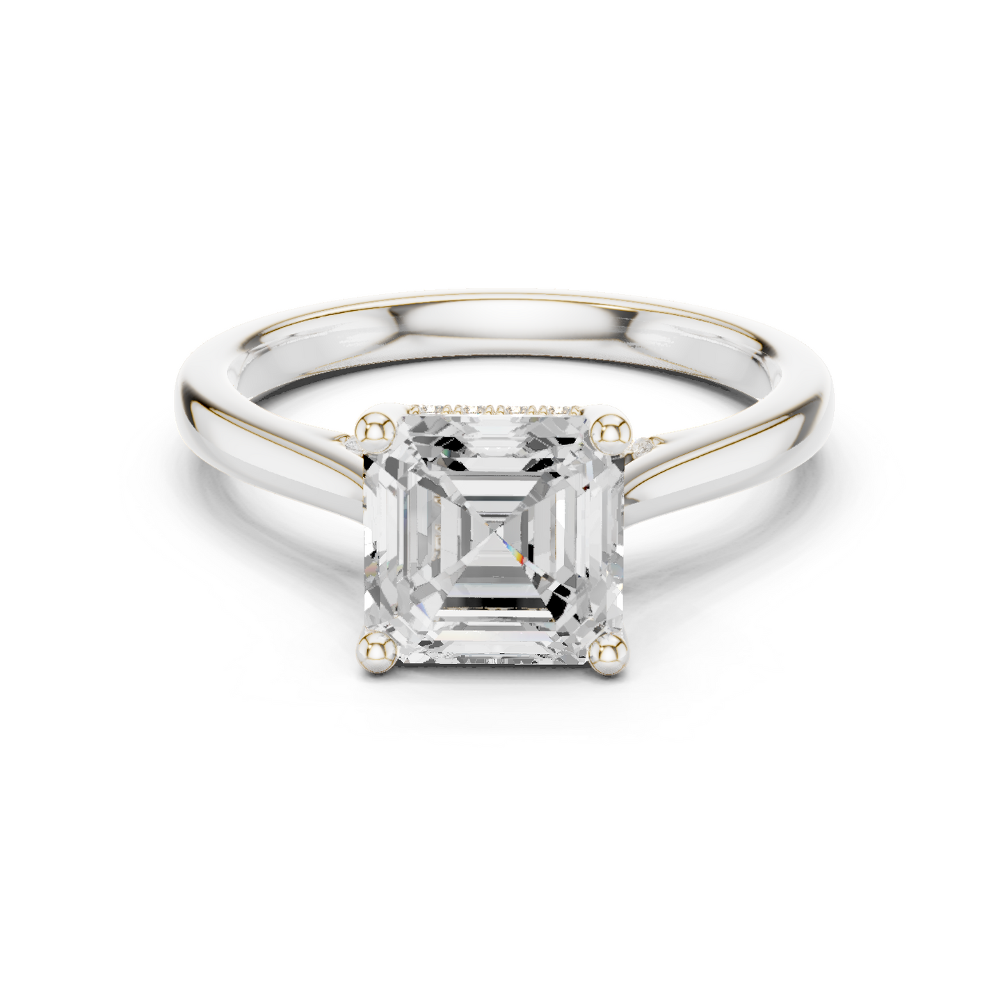 2.14ctw Asschar Cut Diamond Pave Solitaire Hidden Halo Ring | Yellow Gold