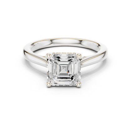 2.14ctw Asschar Cut Diamond Pave Solitaire Hidden Halo Ring | Yellow Gold