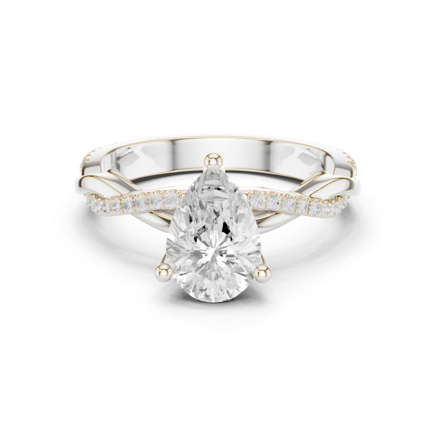 2.30ctw Pear-Cut Pavé Diamond Twisted Infinity Ring | Yellow Gold Solitaire