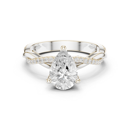 2.30ctw Pear-Cut Pavé Diamond Twisted Infinity Ring | Yellow Gold Solitaire