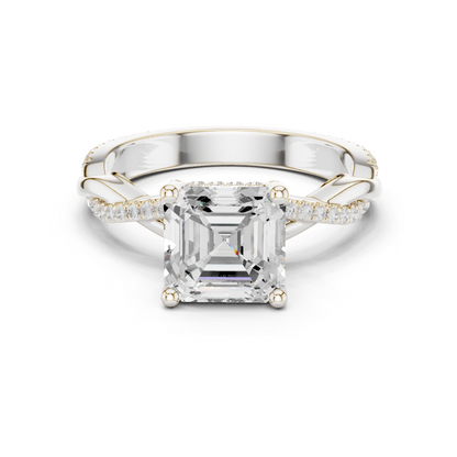 2.33ctw Asscher-Cut Pavé Diamond Twisted Infinity Ring | Yellow Gold Solitaire
