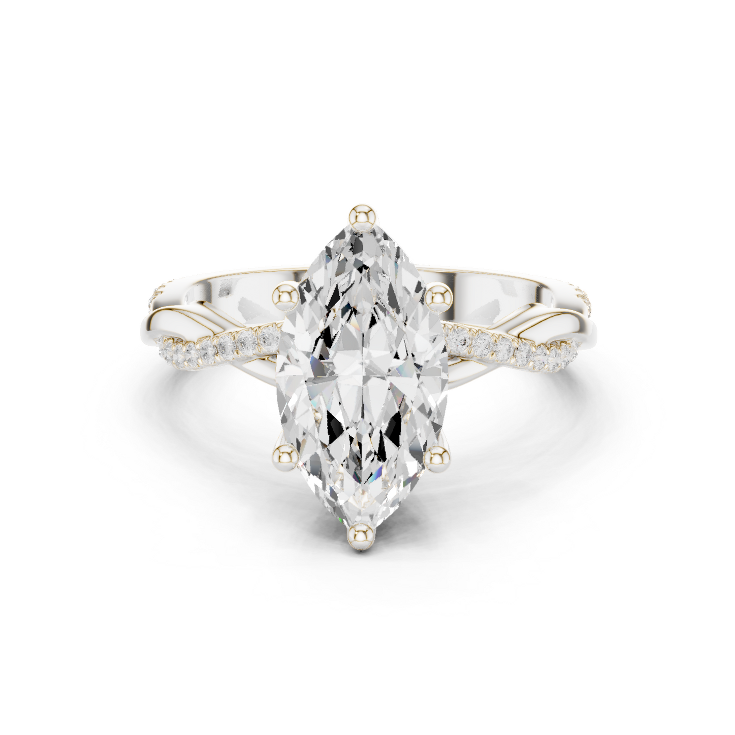 2.37ctw Marquise-Cut Pavé Diamond Twisted Infinity Ring | Yellow Gold Solitaire