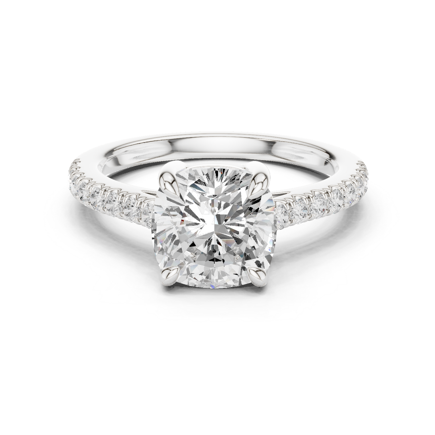 2.30ctw Cushion Cut Diamond Pavé Ring | Yellow Gold Solitaire