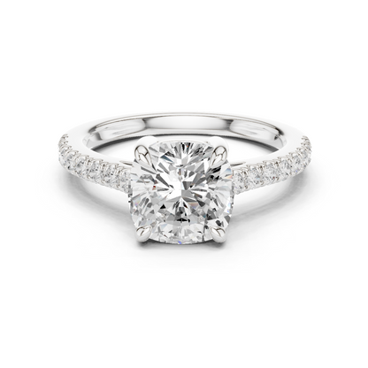 2.30ctw Cushion Cut Diamond Pavé Ring | Yellow Gold Solitaire
