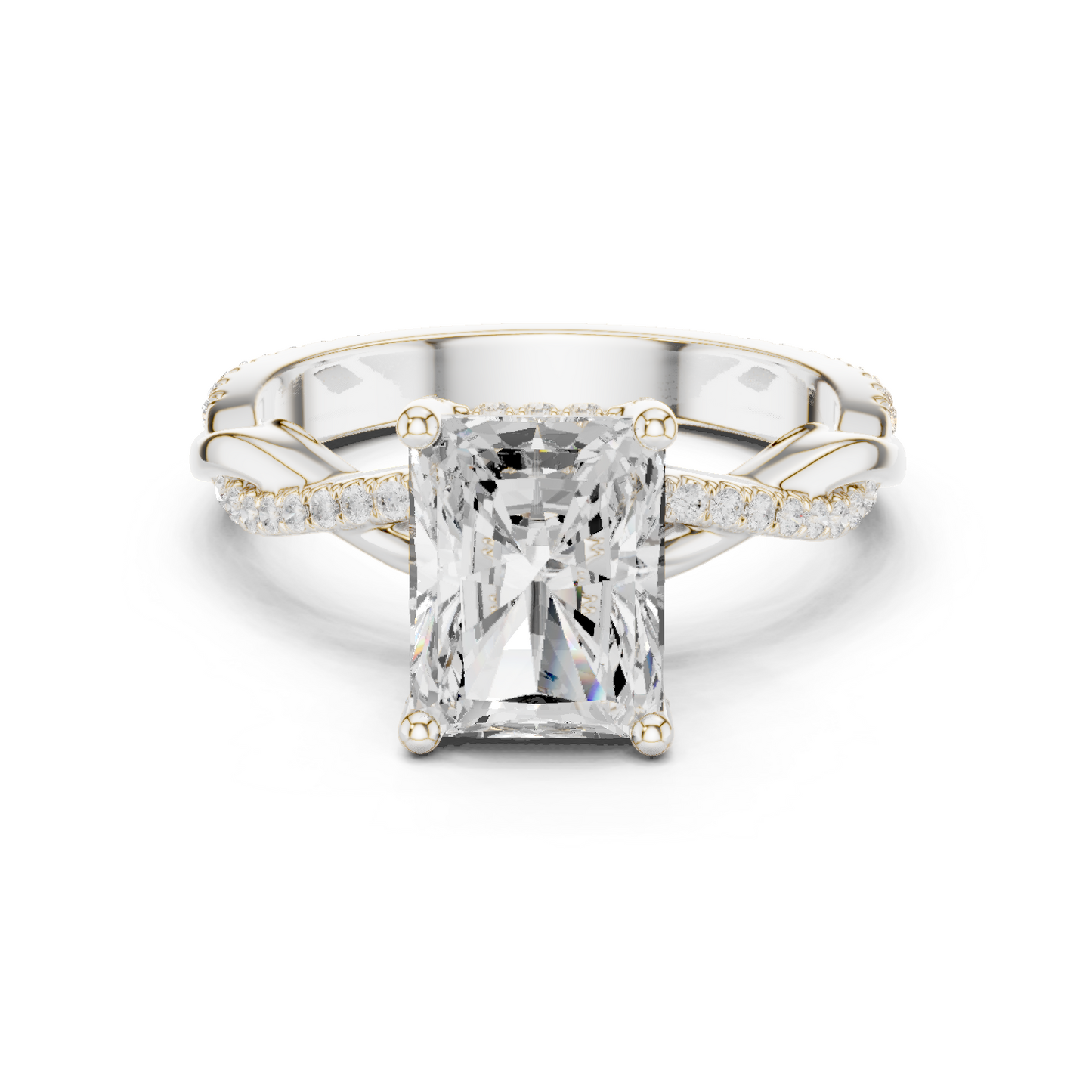 2.35ctw Radiant-Cut Pavé Diamond Twisted Infinity Ring | Yellow Gold Solitaire