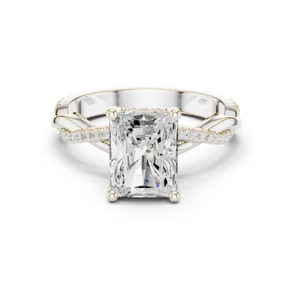 2.35ctw Radiant-Cut Pavé Diamond Twisted Infinity Ring | Yellow Gold Solitaire