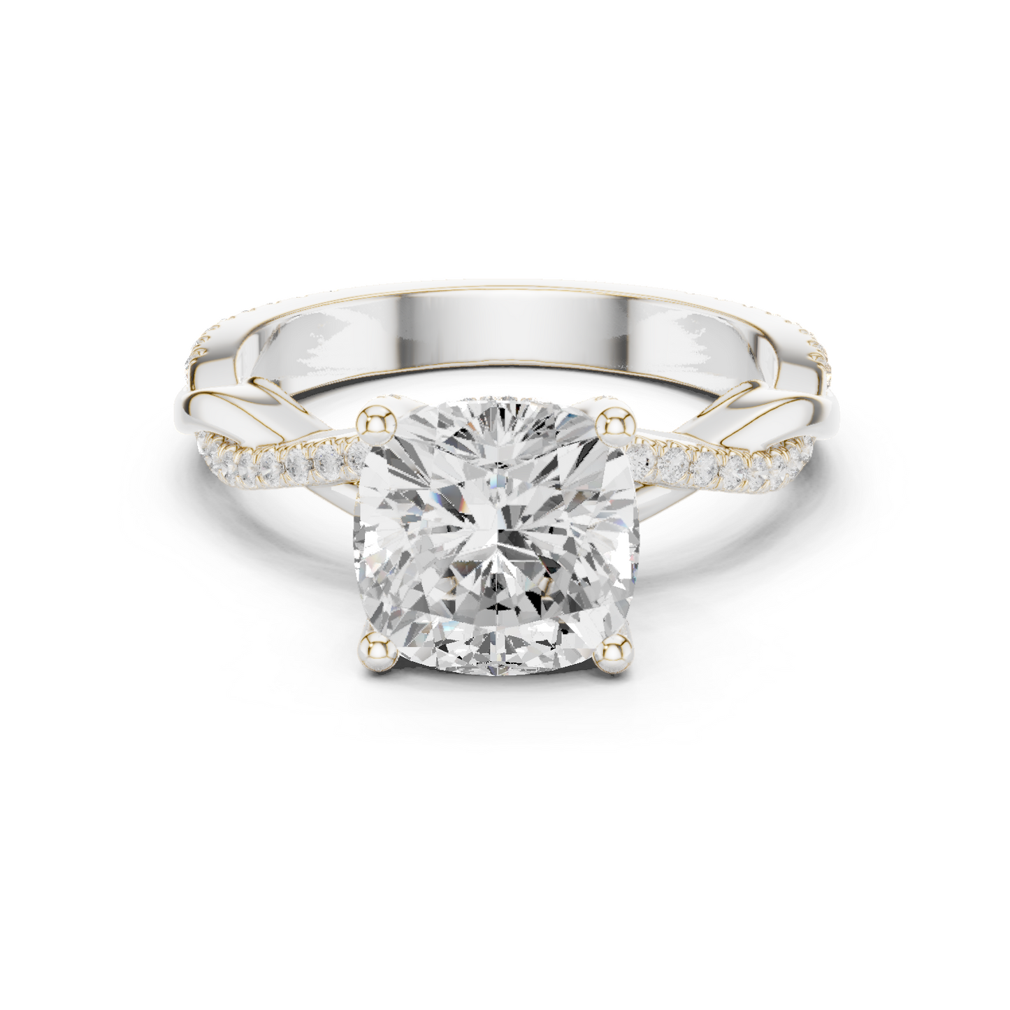 2.33ctw Cushion-Cut Pavé Diamond Twisted Infinity Ring | Yellow Gold Solitaire
