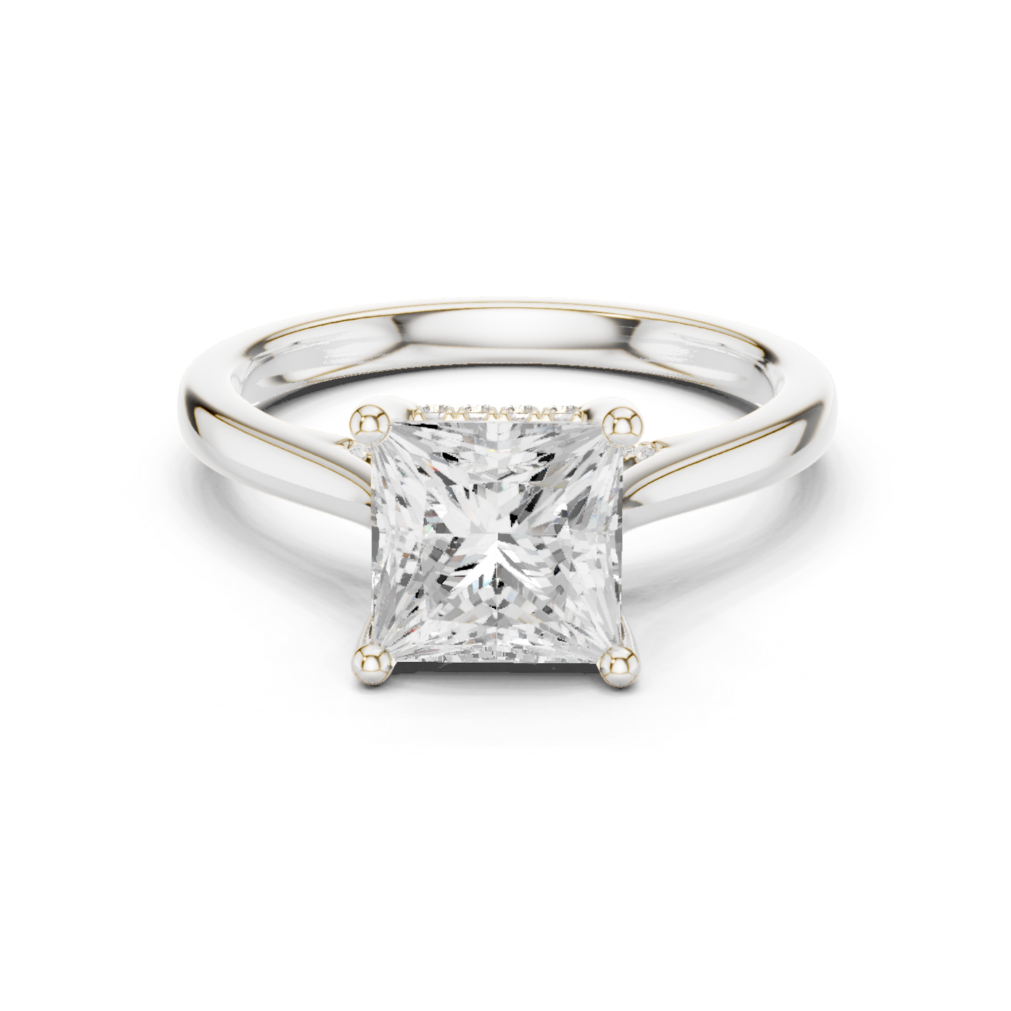 2.14ctw Princess Cut Diamond Pave Solitaire Hidden Halo Ring | Yellow Gold