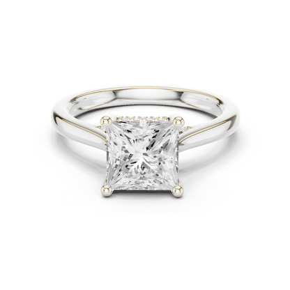 2.14ctw Princess Cut Diamond Pave Solitaire Hidden Halo Ring | Yellow Gold