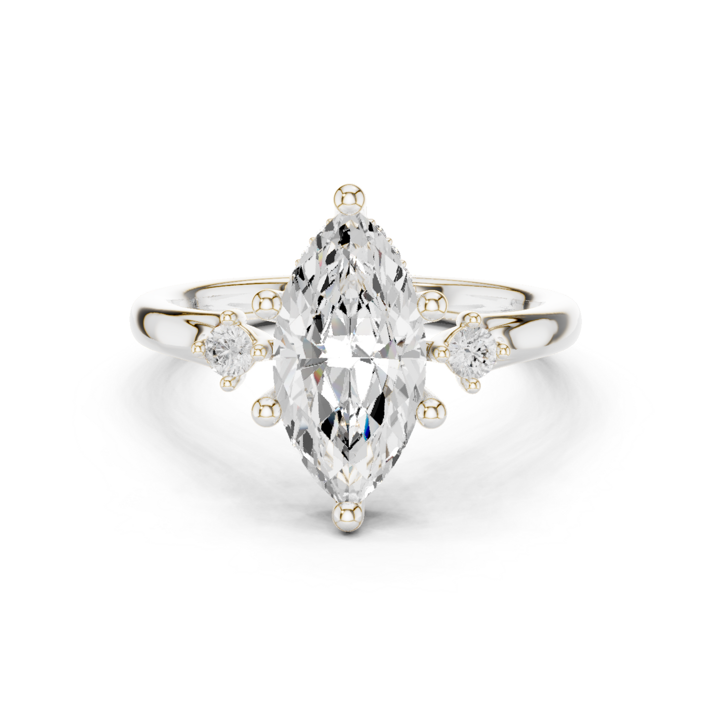 2.17ctw Marquise Cut Three-Stone Ring with Hidden Halo | Yellow Gold