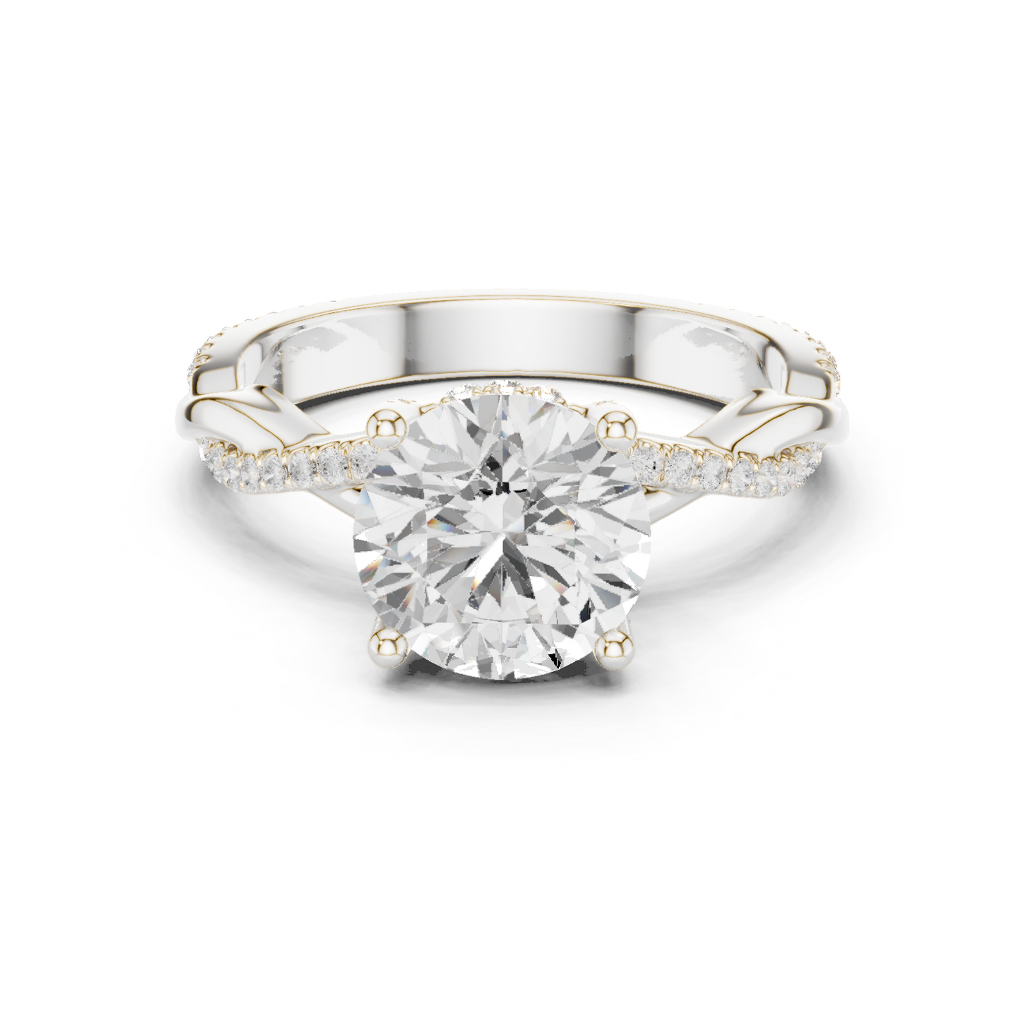 2.31ctw Round-Cut Pavé Diamond Twisted Infinity Ring | Yellow Gold Solitaire