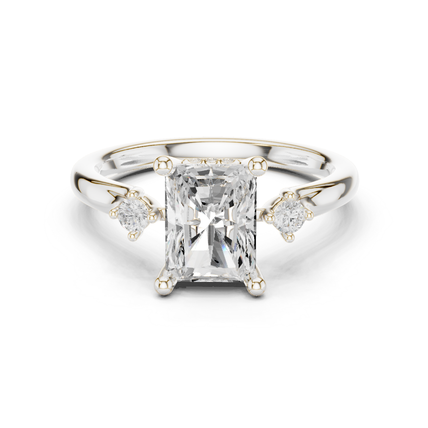 2.16ctw Radiant Cut Three-Stone Ring with Hidden Halo | Yellow Gold