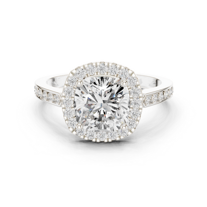 2.26 Carat Cushion Cut Diamond Halo Engagement Ring | Yellow Gold