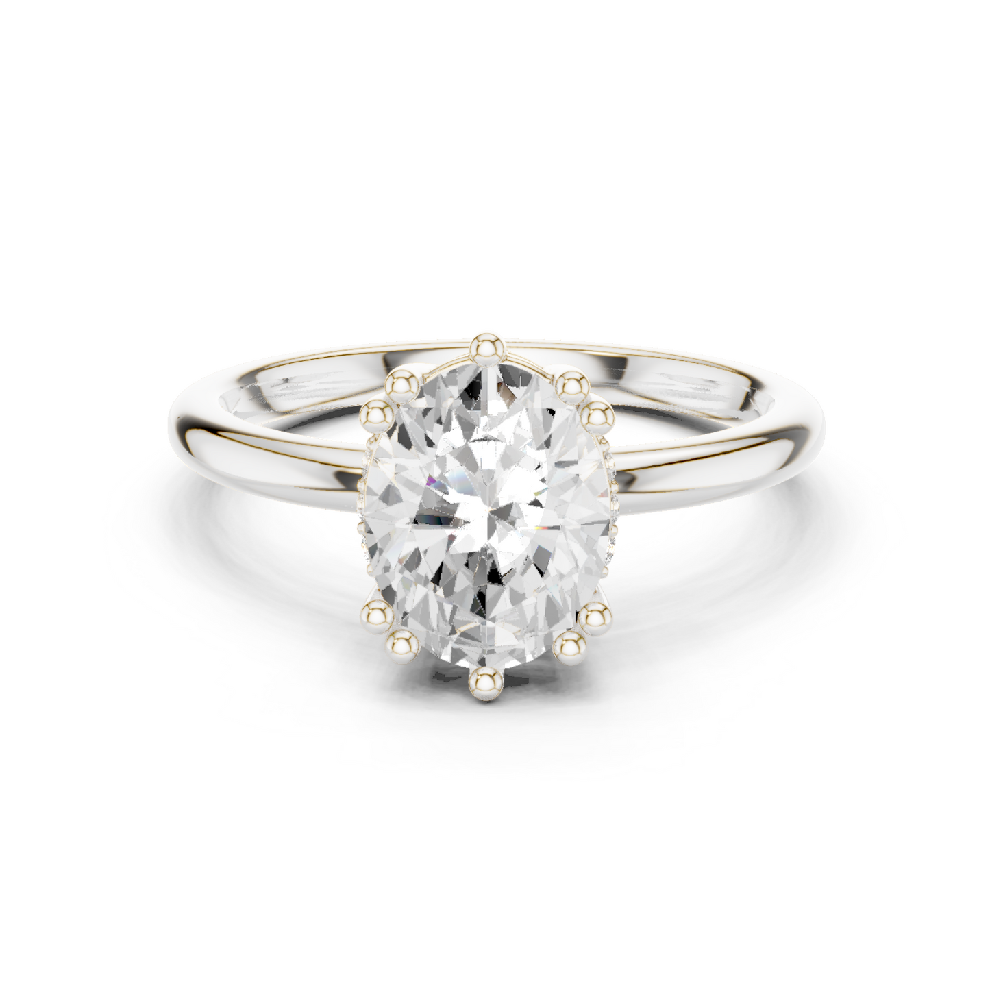2.04ctw Oval Cut Solitaire Ring with Hidden Halo | Yellow Gold