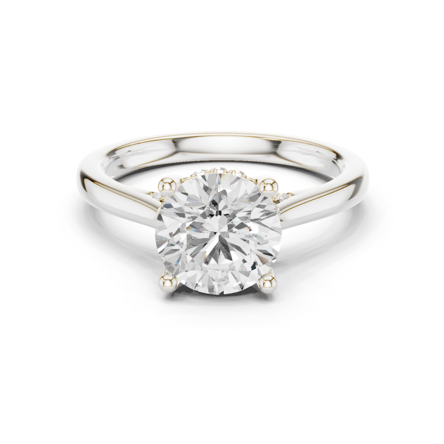 2.13ctw Round Cut Diamond Pave Solitaire Hidden Halo Ring | Yellow Gold