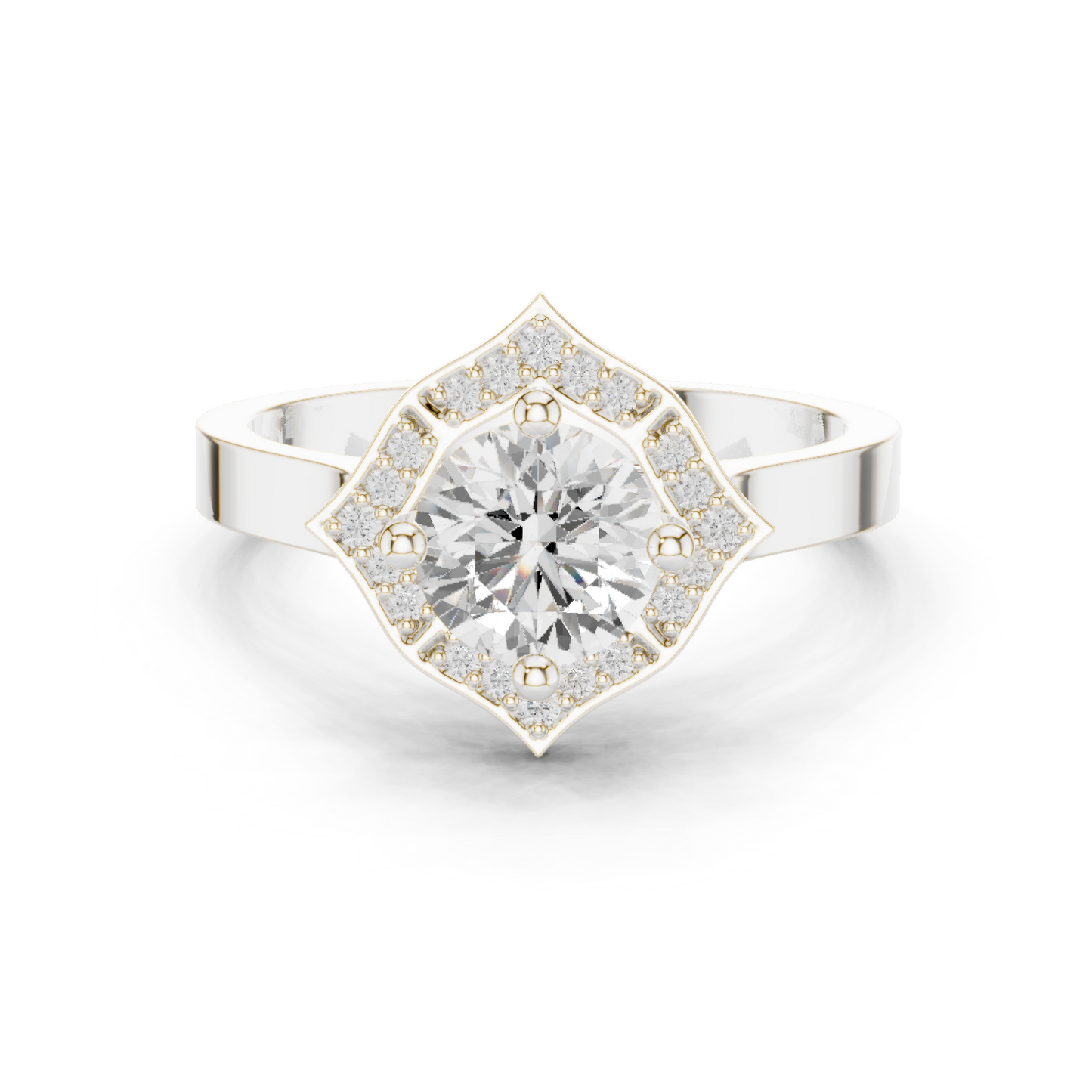 0.97ctw Round Diamond Kite Shape Halo Ring Plain Band - Solid Gold