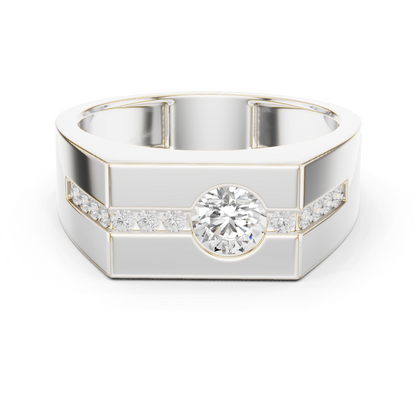 Yellow Gold Round Diamond Solitaire Ring - 0.68CTW Octagonal Statement Band