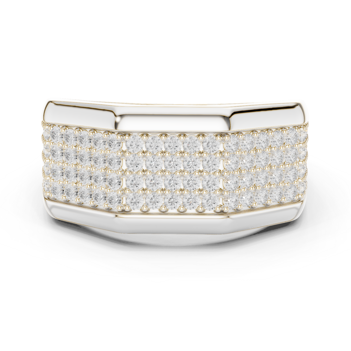 Yellow Gold 4-Row Diamond Pave Band - 1.20CTW Wide Geometric Statement Ring