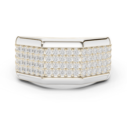 Yellow Gold 4-Row Diamond Pave Band - 1.20CTW Wide Geometric Statement Ring