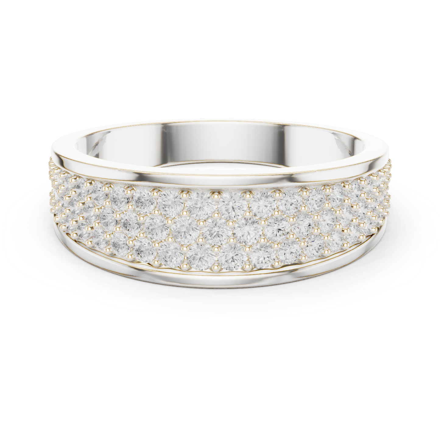Yellow Gold 3-Row Diamond Eternity Band | 0.93CTW Full Pave Wedding Ring
