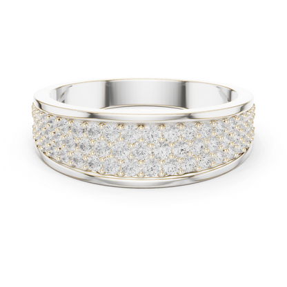 Yellow Gold 3-Row Diamond Eternity Band | 0.93CTW Full Pave Wedding Ring